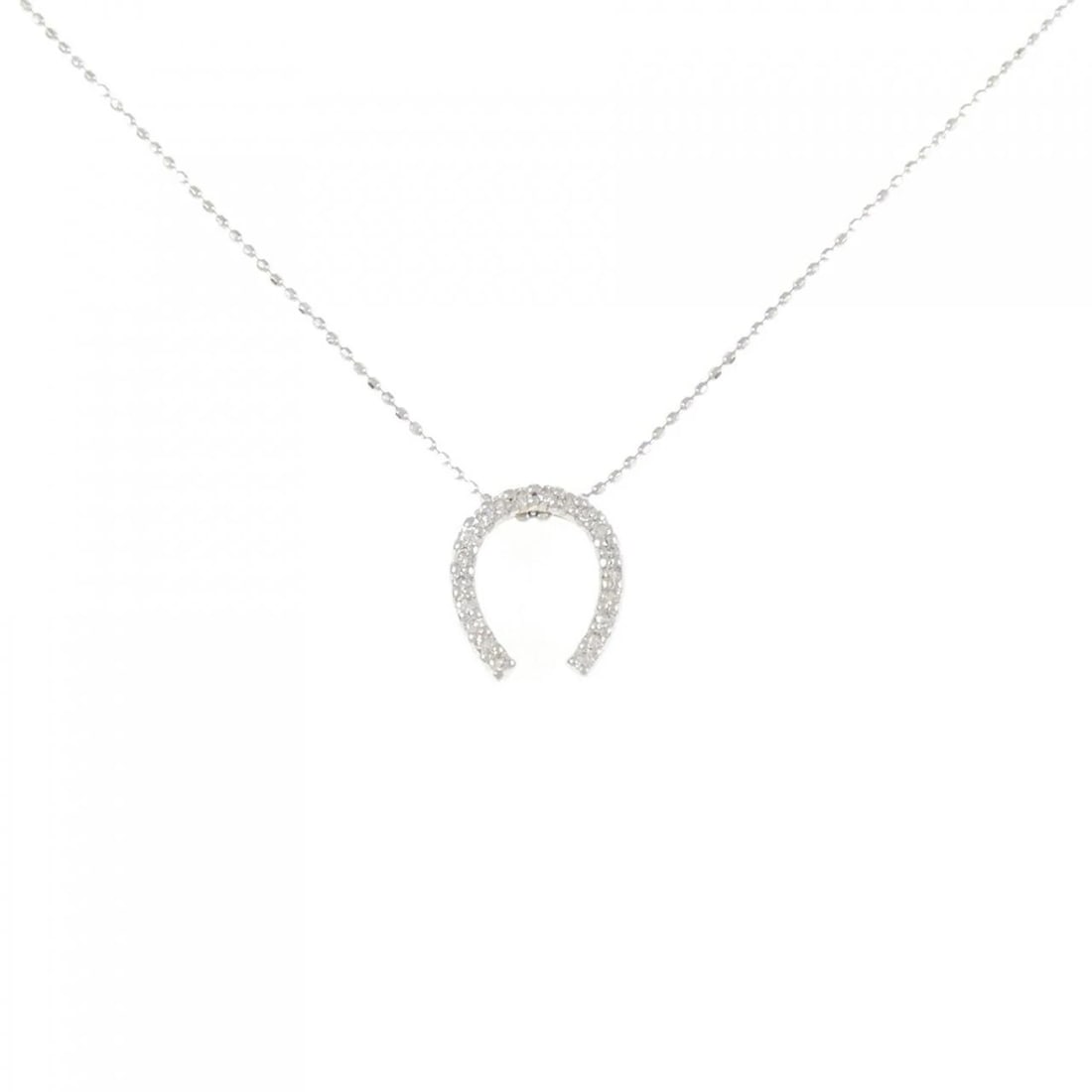 K18WG HORSESHOE DIAMOND NECKLACE: K18WG Horseshoe Diamond Necklace Brand: Unbranded Type/Style: Diamond Necklace Material: Color: Size: Actual Size Pendant length approx. x width approx.: 11.8mmx10.7mm Chain maximum width approx.: