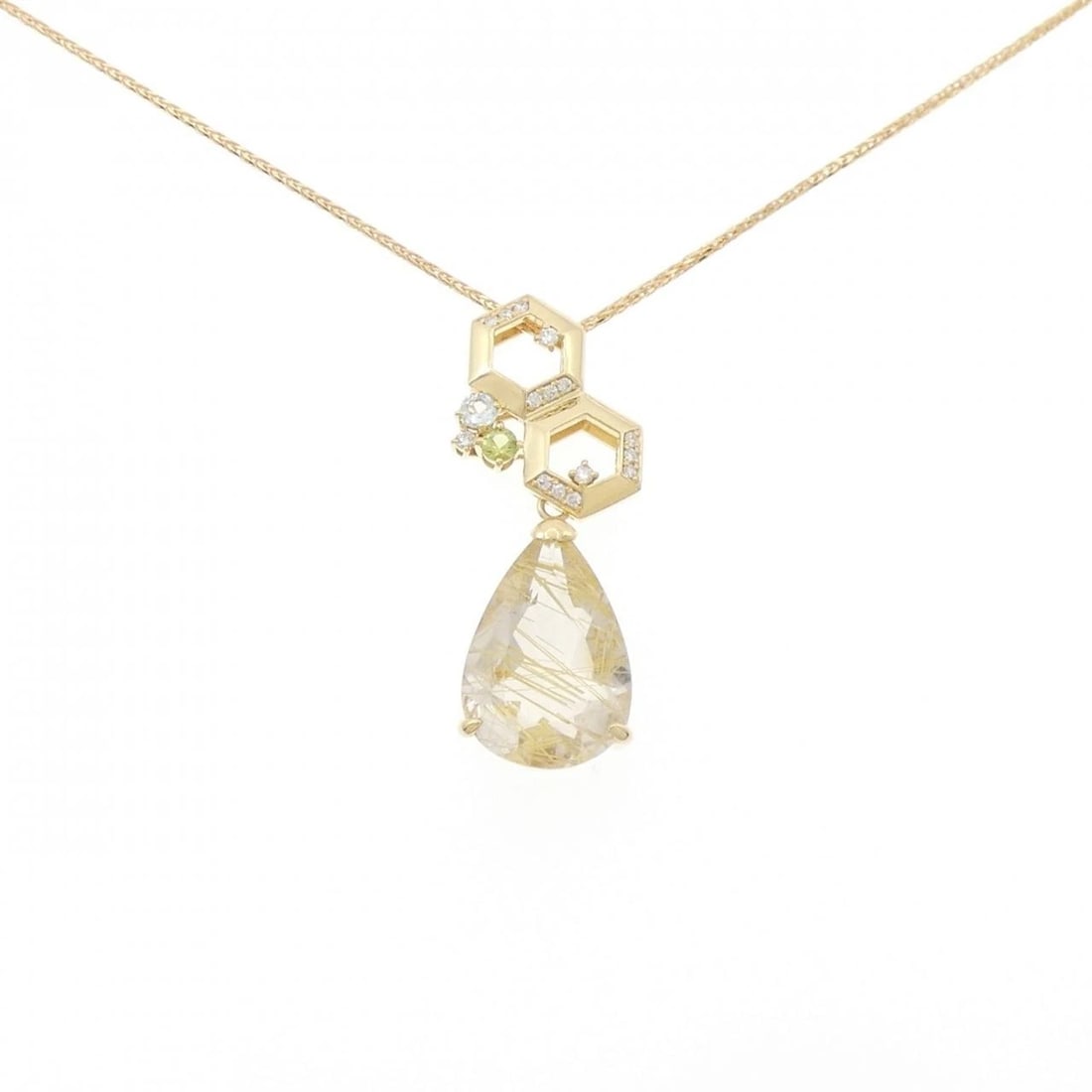 K18YG RUTILE QUARTZ NECKLACE: K18YG Rutile Quartz Necklace Brand: Unbranded Type/Style: Rutile Quartz Necklace Material: Color: Size: Actual Size Pendant length approx. x width approx.: 34.3mmx13.4mm Chain maximum width approx.: