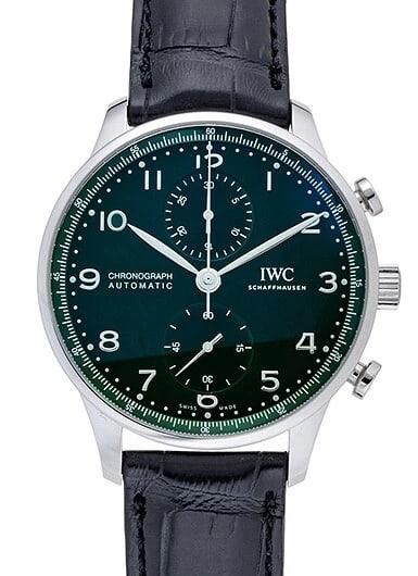 IWC PORTUGUESE CHRONOGRAPH GREEN WATCH: IWC Portuguese Chronograph Green Watch Brand: IWC Type/Style: Wristwatch Material: Case Material Material: SS Color: Dial Color Green Size: Case diameter: 41mm Accessories: None Accessories Notice: