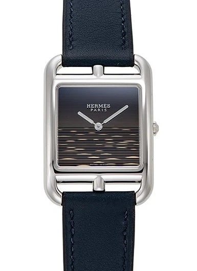 HERMES CAPE COD CREPUSCULE NAVY WATCH: Hermes Cape Cod Crepuscule Navy Watch Brand: HERMES Type/Style: Wristwatch Material: Case Material Material: Stainless Steel Color: Color: Navy Dial Size: Case Diameter: 29mm Accessories: None