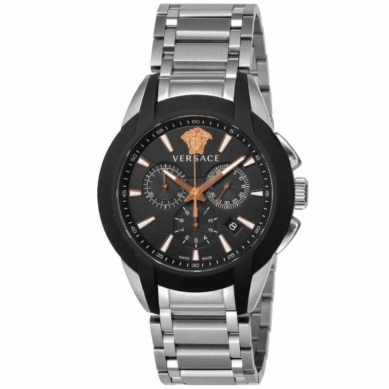 VERSACE CHARACTER CHRONO WATCH: Versace Character Chrono Watch Brand: Versace Type/Style: Wristwatch Material: Case Material Stainless steel Color: Dial Color Black Size: Case size Approx. 42mm (excluding crown) Thickness Approx.