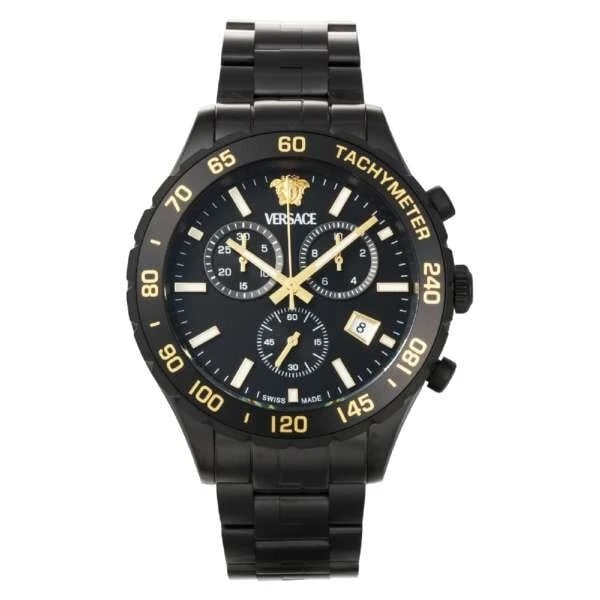 VERSACE HELLENYIUM BLACK WATCH: VERSACE HELLENYIUM Black Watch Brand: Versace Type/Style: Wristwatch Material: Case Material Stainless steel (black PVD) Band material Stainless steel (black PVD) Color: Case Color Black Size: [Case s