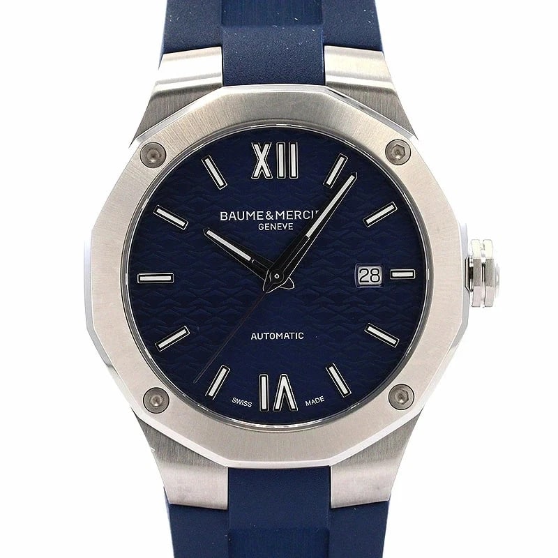 BAUME & MERCIER RIVIERA AUTOMATIC WATCH: BAUME & MERCIER RIVIERA AUTOMATIC Watch Brand: Baume & Mercier Type/Style: Wristwatch Material: Case Material Stainless steel Band: Rubber Color: Dial color Blue Size: Case: Approx. 42mm Accessori
