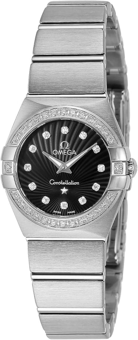OMEGA BLACK DIAL WATCH: OMEGA Black Dial Watch Brand: OMEGA Type/Style: Wristwatch Material: Case Material stainless steel Band material / type stainless steel Color: Band color silver Dial color black Size: Case diameter /