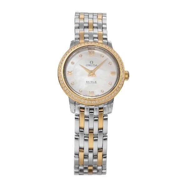 OMEGA DE VILLE PRESTIGE WATCH: Omega De Ville Prestige Watch Brand: OMEGA Type/Style: Wristwatch Material: Case Material Material (Main) Stainless Steel, Yellow Gold Color: White Size: Case Size 24.4mm Case Thickness 6.6mm