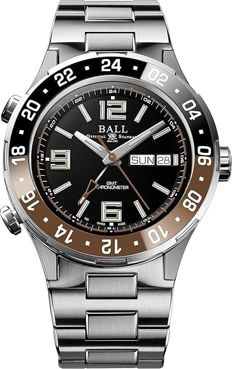 BALL WATCH ROADMASTER MARINE GMT BLACK/BROWN CERAMIC BEZEL WATCH: BALL WATCH Roadmaster Marine GMT Black/Brown Ceramic Bezel Watch Brand: BALL Type/Style: Wristwatch Material: Case Material Titanium Band material/type Ceramic Color: Case Color Black Dial Color