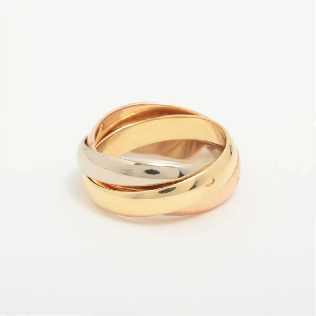 CARTIER TRINITY RING 750(YG?PG?WG): Cartier Trinity Ring 750(YG?PG?WG) Brand: Cartier Type/Style: Ring Material: 750(YG?PG?WG) Color: YG?PG?WG Size: 4.25 US Accessories: None Accessories Notice: When purchasing pre-owned goo