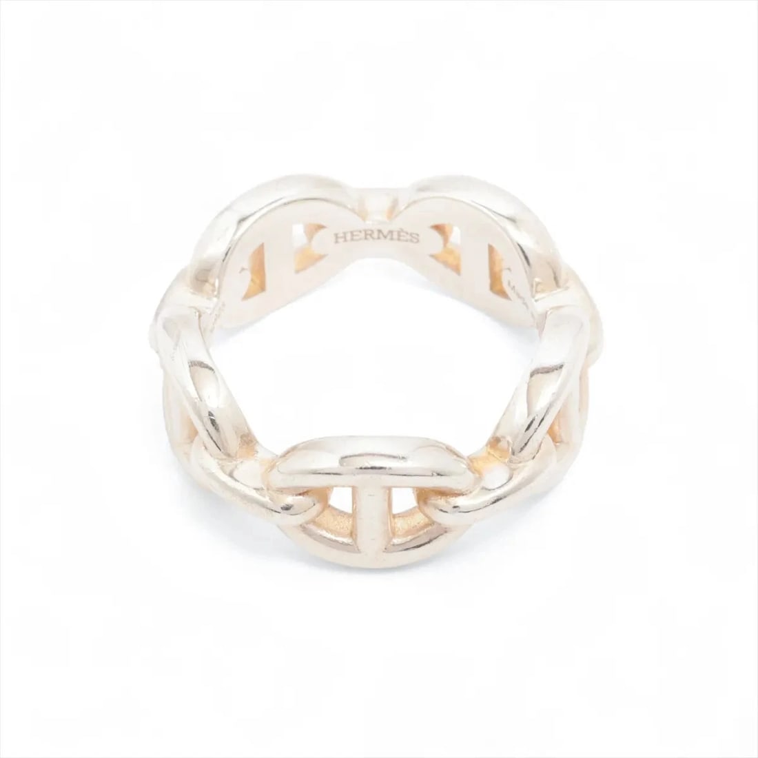 HERMES CHAINE D'ANCRE ENCHAINEE RING 925 SILVER: Hermes Chaine d'Ancre Enchainee Ring 925 Silver Brand: Hermes Type/Style: Ring Material: 925 Color: Silver Size: 4.75 - 5 US Accessories: None Accessories Notice: When purchasing pre-owned goods,