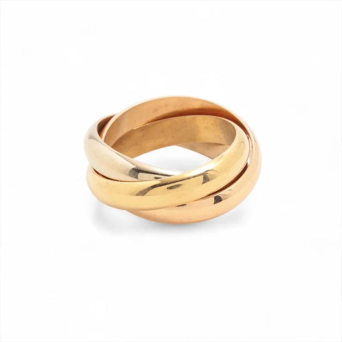 CARTIER TRINITY RING 750(YG?PG?WG): Cartier Trinity Ring 750(YG?PG?WG) Brand: Cartier Type/Style: Ring Material: 750(YG?PG?WG) Color: YG?PG?WG Size: 6US Accessories: None Accessories Notice: When purchasing pre-owned goods,