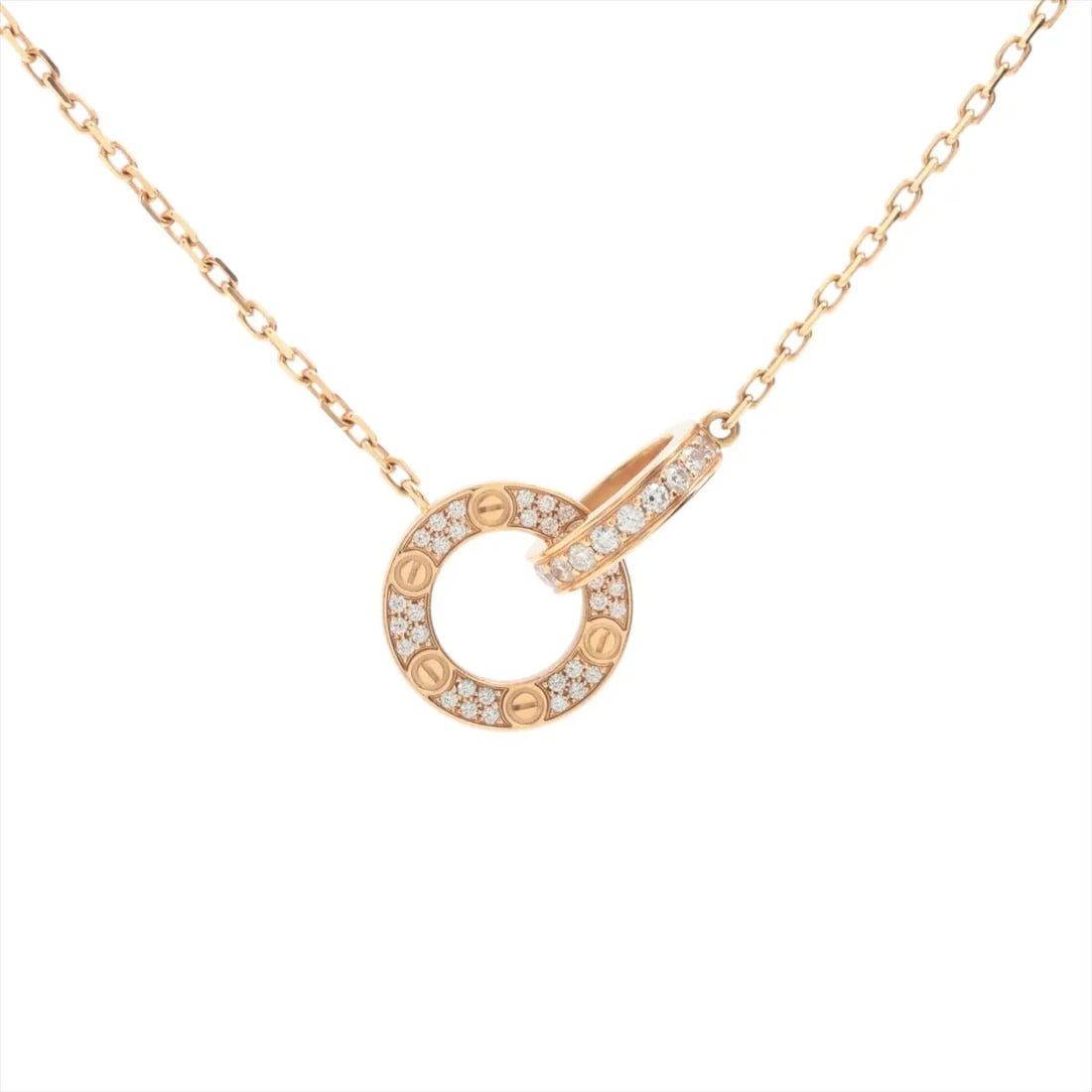 CARTIER LOVE OVAL SHAPE DIAMOND NECKLACE 750(PG): Cartier Love Oval shape diamond Necklace 750(PG) Brand: Cartier Type/Style: Necklace Material: 750(PG) Color: PG Size: Chain length:41.3cm Accessories: None Accessories Notice: When purcha