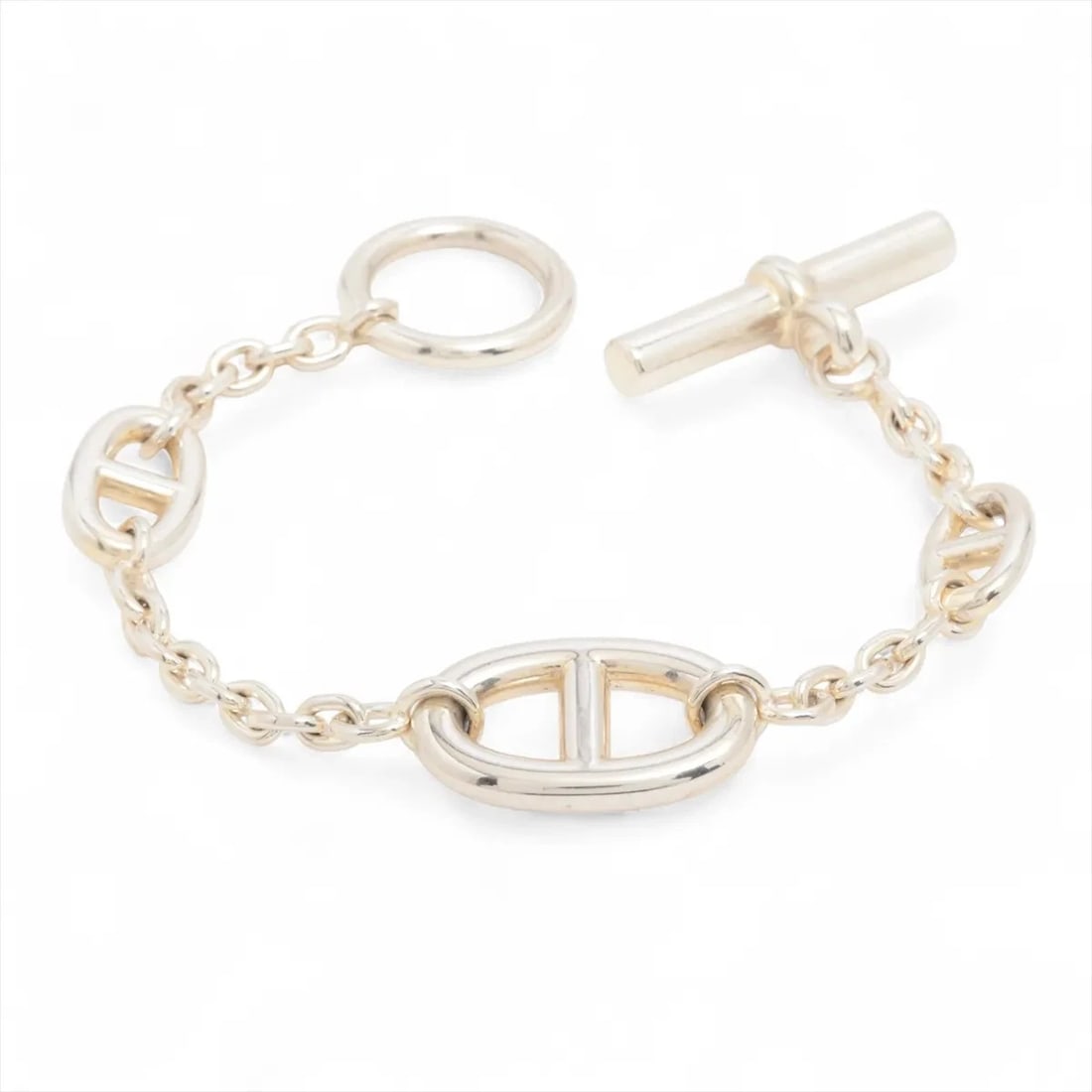 HERMES CHAINE D'ANCRE BRACELET 925 SILVER: Hermes Chaine d'Ancre Bracelet 925 Silver Brand: Hermes Type/Style: Bracelet Material: 925 Color: Silver Size: Bracelet length:14cm Accessories: None Accessories Notice: When purchasing pre-owned