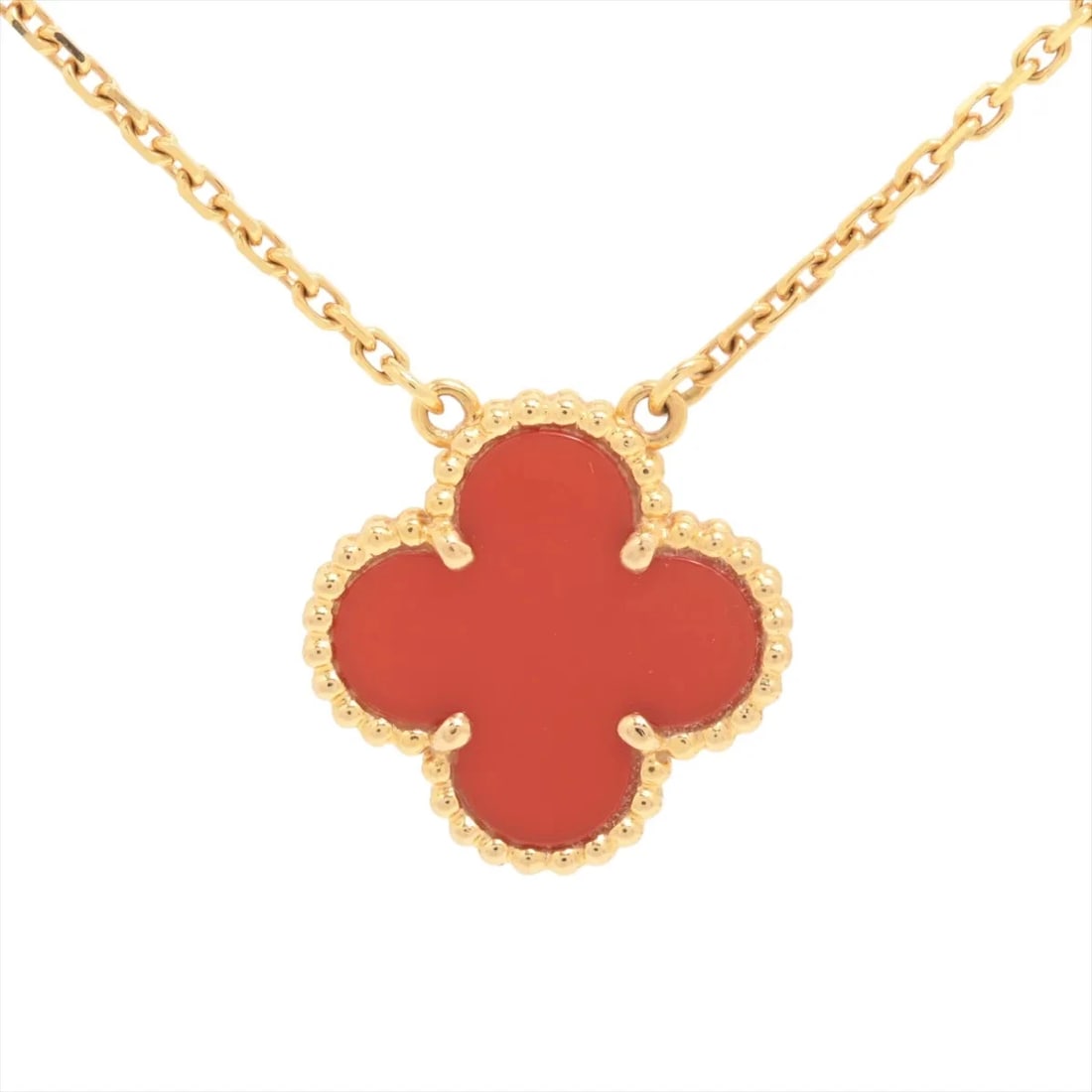 VAN CLEEF & ARPELS ALHAMBRA CARNELIAN NECKLACE 750(YG): Van Cleef & Arpels Alhambra Carnelian Necklace 750(YG) Brand: Van Cleef & Arpels Type/Style: Necklace Material: 750(YG) Color: YG Size: Chain length:41.7cm Accessories: None Accessories No