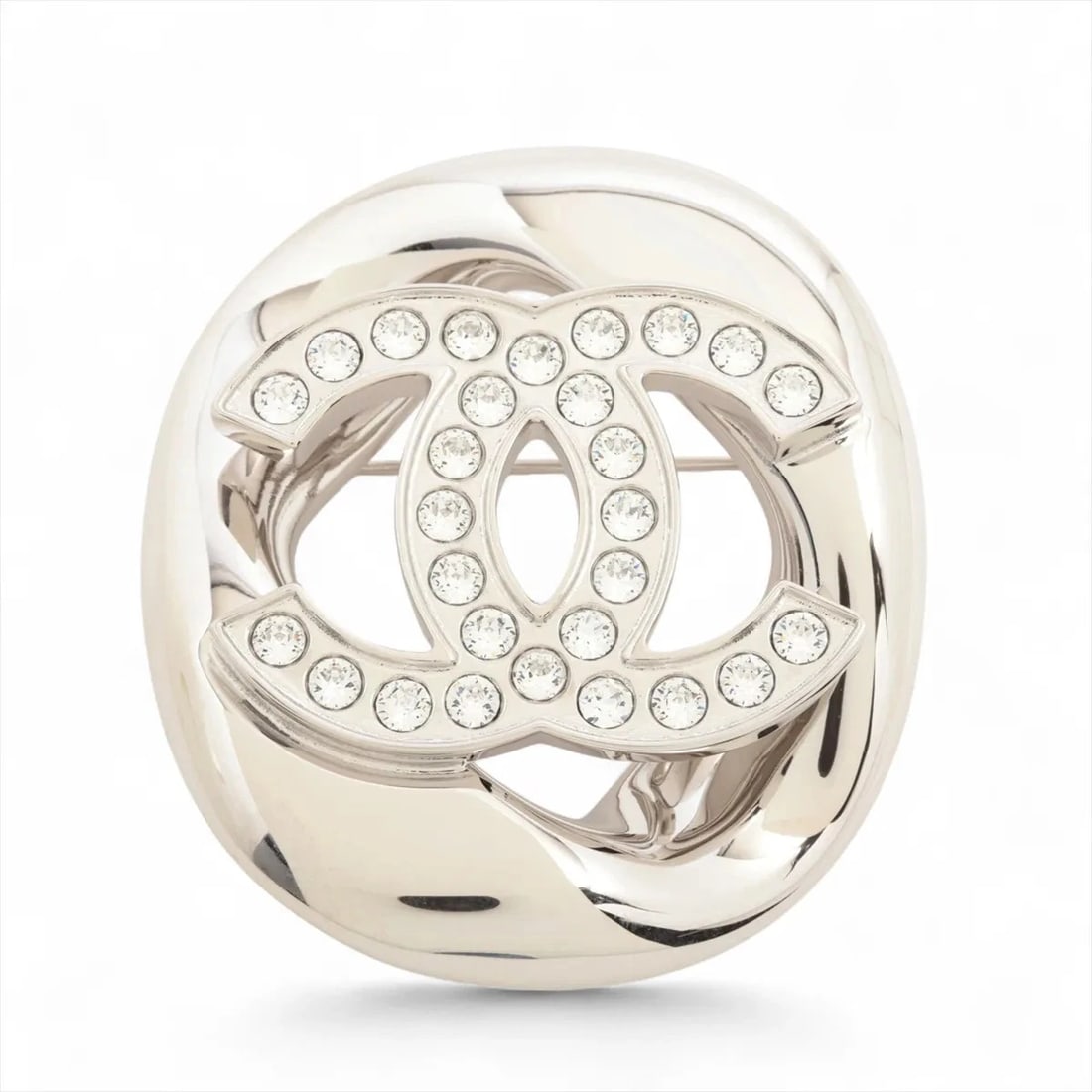 CHANEL COCO MARK BROOCH GP RHINESTONE SILVER: Chanel Coco Mark Brooch GP Rhinestone Silver Brand: Chanel Type/Style: Brooch Material: GP Rhinestone Color: Silver Size: none Accessories: None Accessories Notice: When purchasing pre-owned goods,