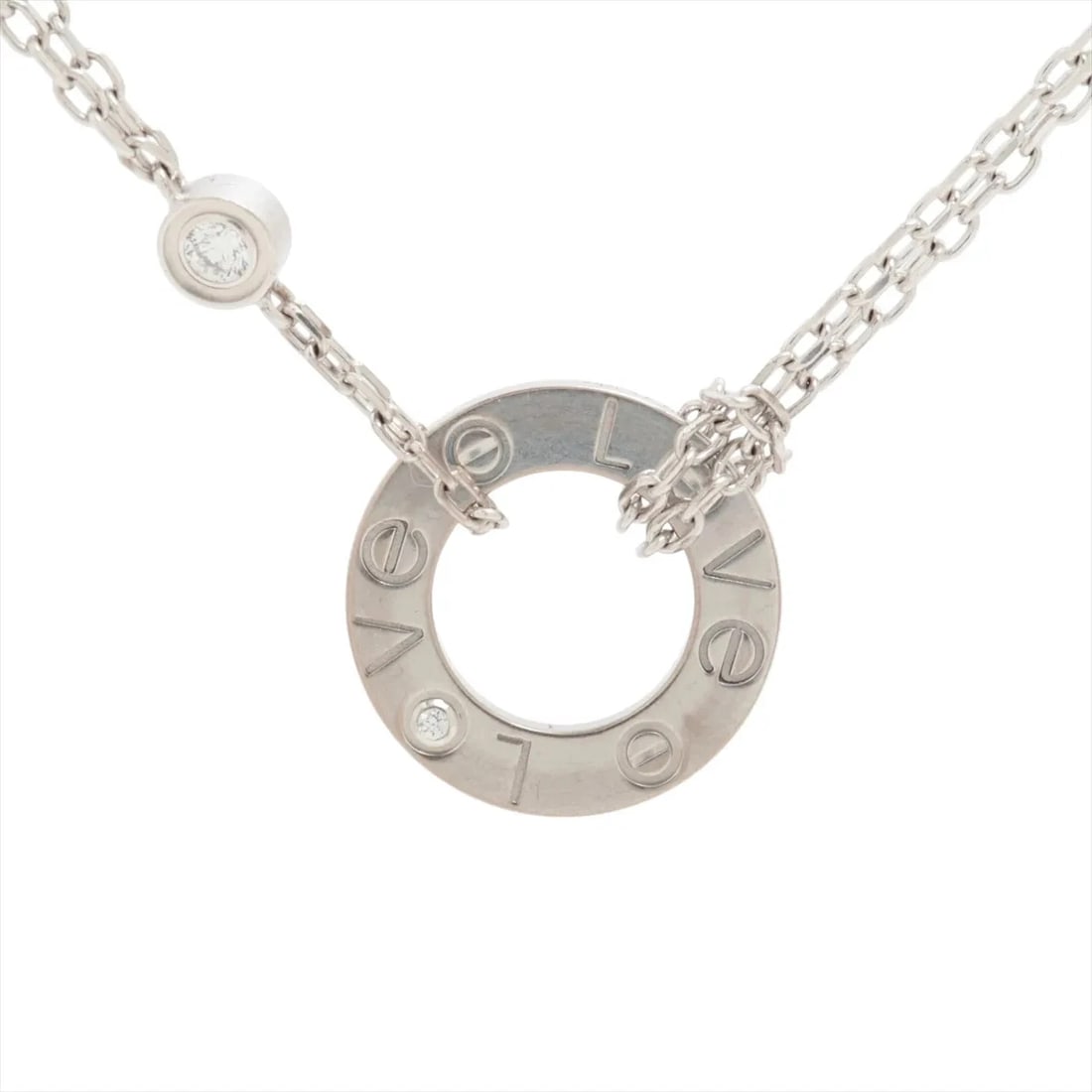 CARTIER LOVE CIRCLE DIAMOND NECKLACE 750(WG): Cartier Love Circle diamond Necklace 750(WG) Brand: Cartier Type/Style: Necklace Material: 750(WG) Color: WG Size: Chain length:41.4cm Accessories: None Accessories Notice: When purchasing pre-owned