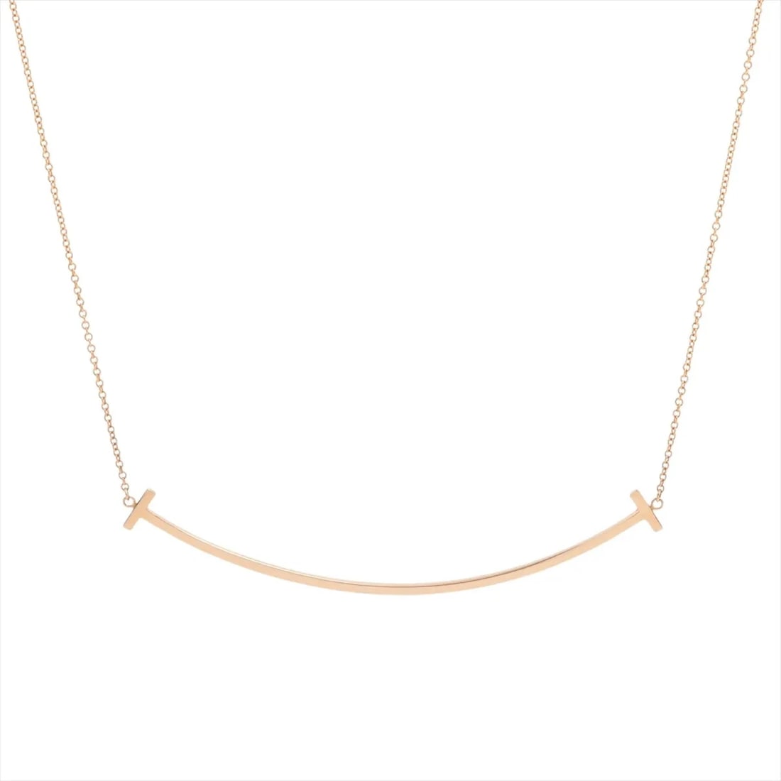 TIFFANY T SMILE LARGE NECKLACE 750(PG): Tiffany T Smile Large Necklace 750(PG) Brand: Tiffany Type/Style: Necklace Material: 750(PG) Color: Pink Gold Size: Chain length:45.2cm Accessories: None Accessories Notice: When purchasing pre-owned