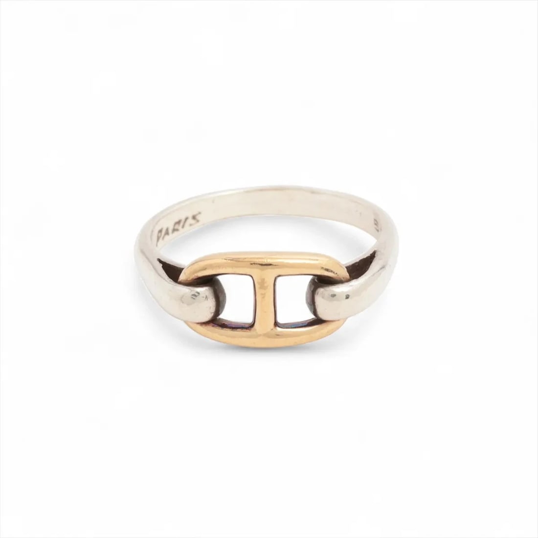 HERMES CHAINE D'ANCRE RING 925?750 SILVER X GOLD: Hermes Chaine d'Ancre Ring 925?750 Silver x gold Brand: Hermes Type/Style: Ring Material: 925?750 Color: Silver x gold Size: 6 US Accessories: None Accessories Notice: When purchasing pre-