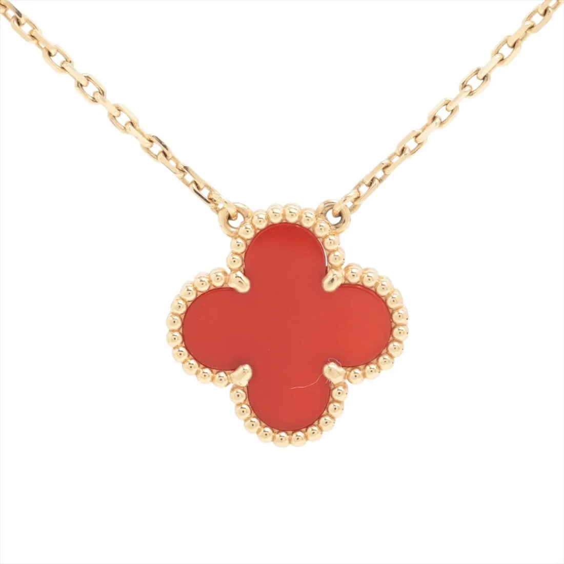 VAN CLEEF & ARPELS ALHAMBRA CARNELIAN NECKLACE 750(YG): Van Cleef & Arpels Alhambra Carnelian Necklace 750(YG) Brand: Van Cleef & Arpels Type/Style: Necklace Material: 750(YG) Color: yellow Gold Size: Chain length:42.1cm Accessories: None Acces