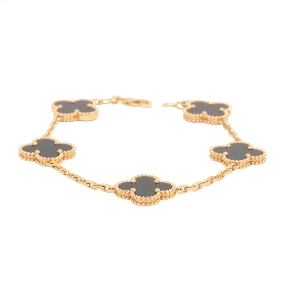 VAN CLEEF & ARPELS ALHAMBRA ONYX BRACELET 750(YG): Van Cleef & Arpels Alhambra Onyx Bracelet 750(YG) Brand: Van Cleef & Arpels Type/Style: Bracelet Material: 750(YG) Color: Yellow Gold Size: Bracelet length:18cm Accessories: None Accessories Notice: