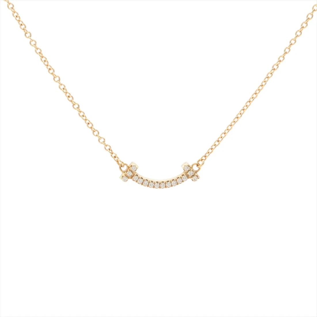 TIFFANY T SMILE MINI DIAMOND NECKLACE 750(YG): Tiffany T Smile Mini diamond Necklace 750(YG) Brand: Tiffany Type/Style: Necklace Material: 750(YG) Color: Yellow Gold Size: Chain length:45.5cm Accessories: None Accessories Notice: When purchasing