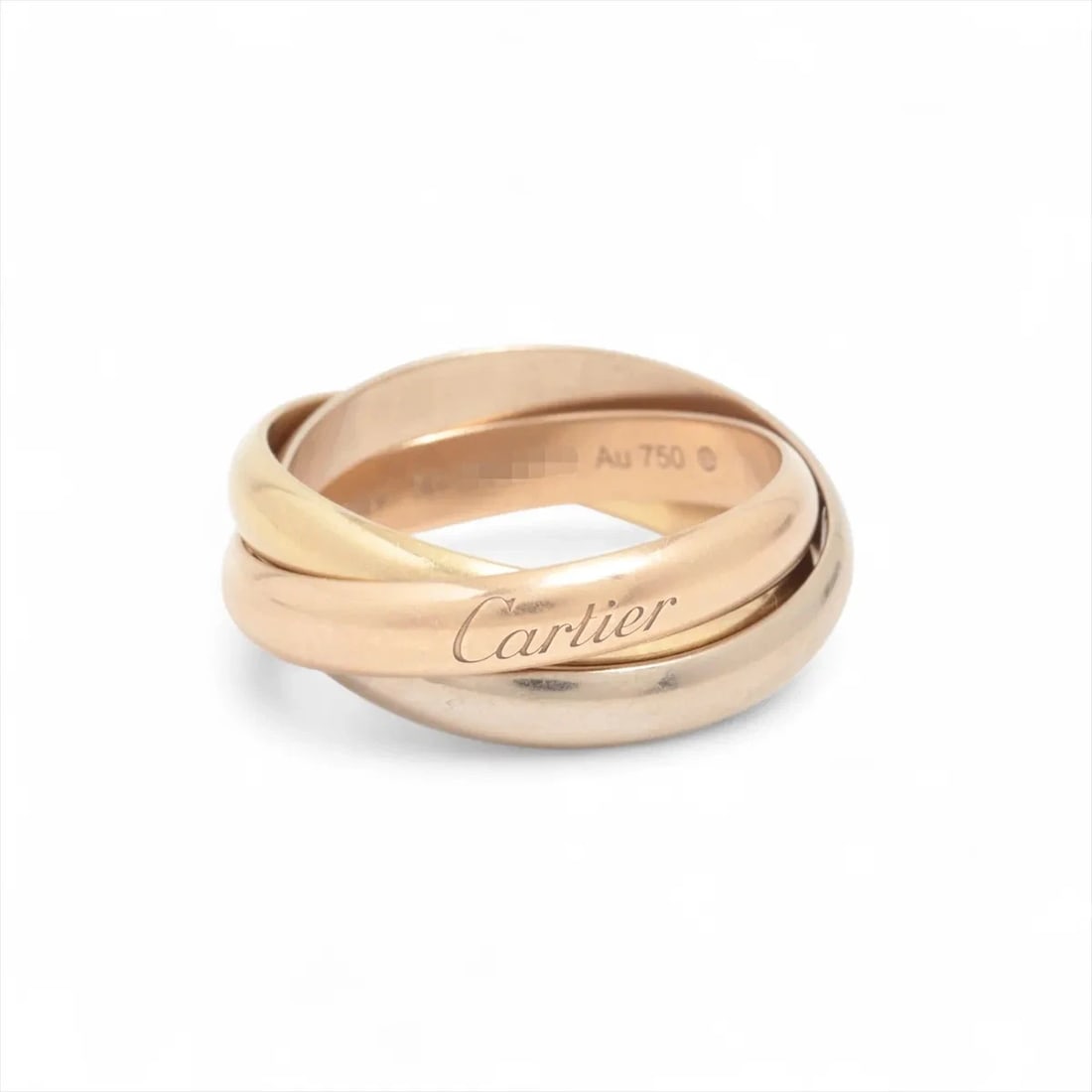 CARTIER TRINITY RING 750(YG?PG?WG): Cartier Trinity Ring 750(YG?PG?WG) Brand: Cartier Type/Style: Ring Material: 750(YG?PG?WG) Color: YG?PG?WG Size: 7.25 US Accessories: None Accessories Notice: When purchasing pre-owned goo
