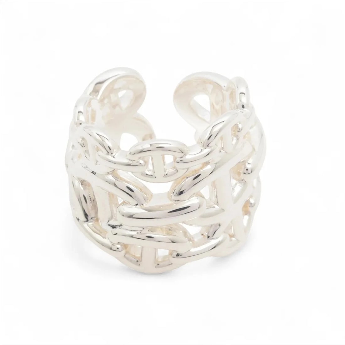 HERMES CHAINE D'ANCRE ENCHAINEE GM RING 925 SILVER: Hermes Chaine d'Ancre Enchainee GM Ring 925 Silver Brand: Hermes Type/Style: Ring Material: 925 Color: Silver Size: 4.75 - 5 US Accessories: None Accessories Notice: When purchasing pre-owned goods,