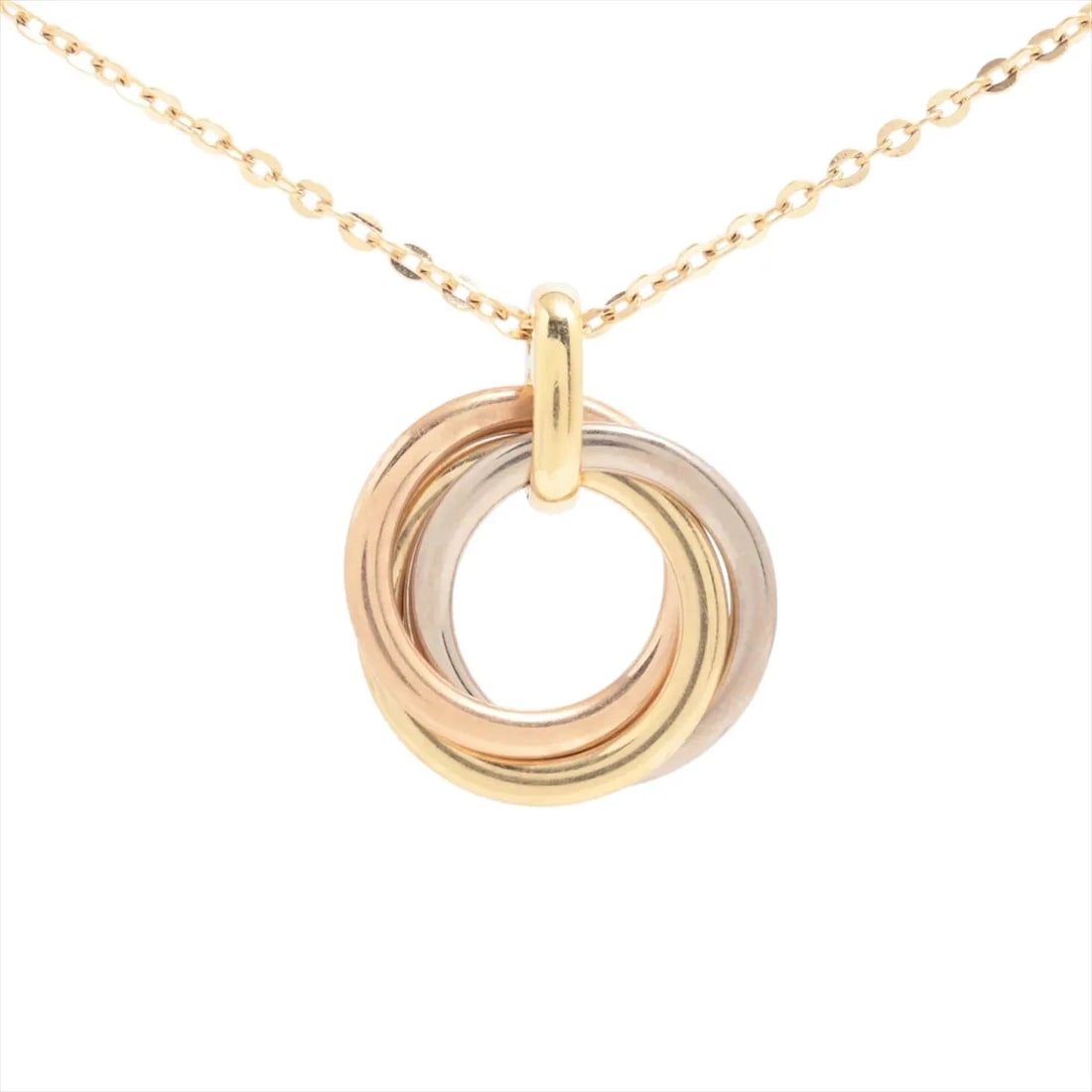 CARTIER TRINITY NECKLACE 750(YG?PG?WG): Cartier Trinity Necklace 750(YG?PG?WG) Brand: Cartier Type/Style: Necklace Material: 750(YG?PG?WG) Color: YG,WG,PG Size: Chain length:41.7cm Accessories: None Accessories Notice: When purc