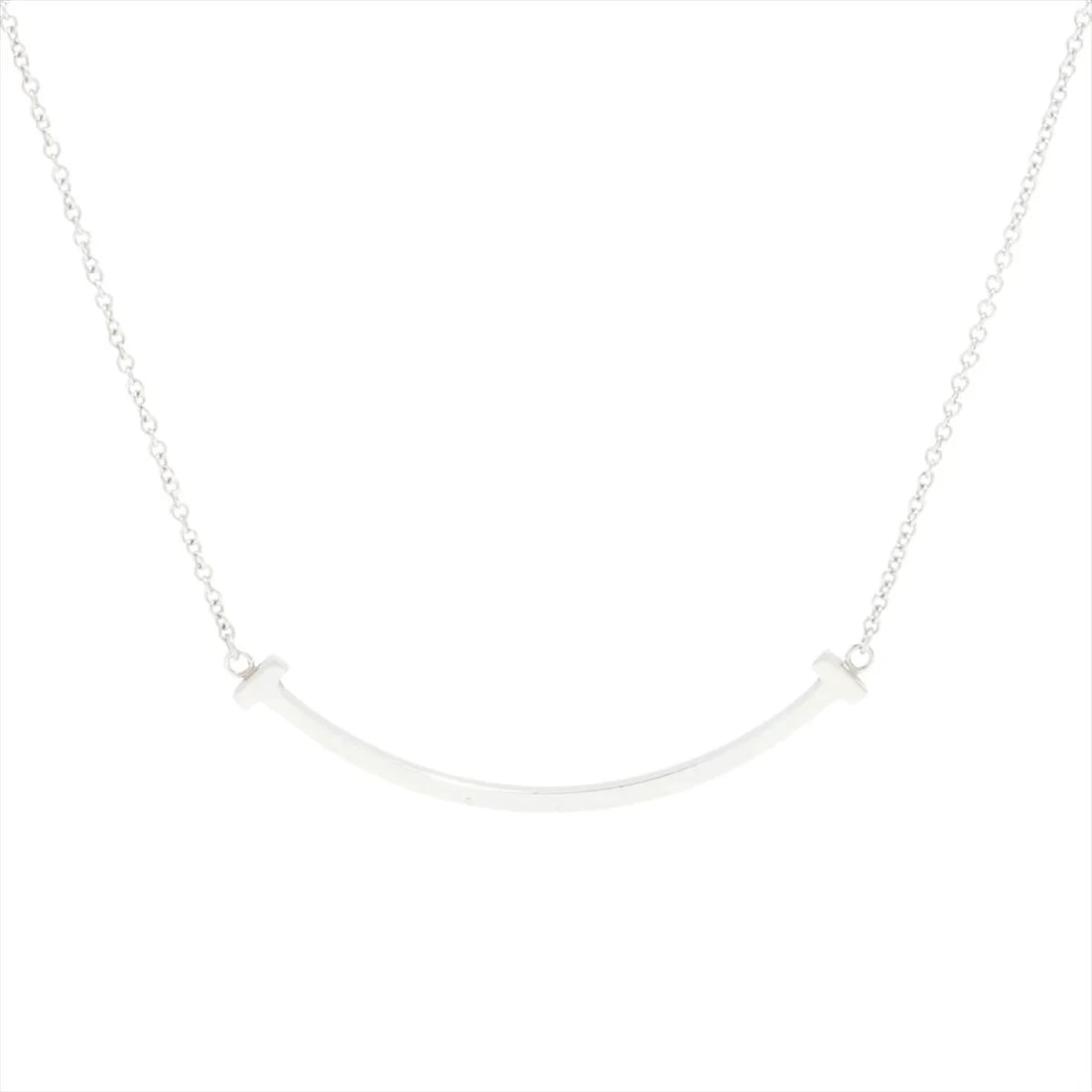 TIFFANY T SMILE SMALL NECKLACE 750(WG): Tiffany T Smile Small Necklace 750(WG) Brand: Tiffany Type/Style: Necklace Material: 750(WG) Color: White Gold Size: Chain length:45.8cm Accessories: None Accessories Notice: When purchasing