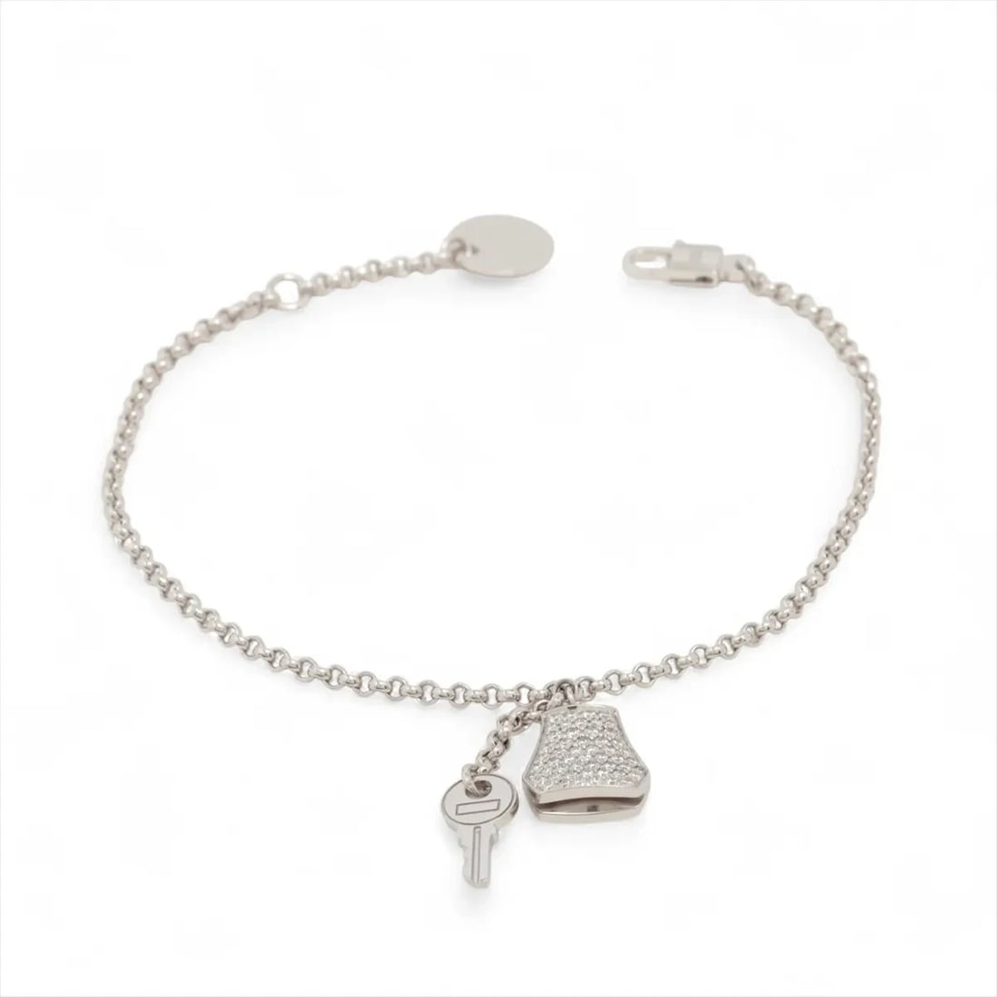 HERMES KELLY CROCHET DIAMOND BRACELET 750(WG): Hermes Kelly Crochet diamond Bracelet 750(WG) Brand: Hermes Type/Style: Bracelet Material: 750(WG) Color: White Gold Size: Bracelet length:16.4cm Accessories: None Accessories Notice: When purchasing