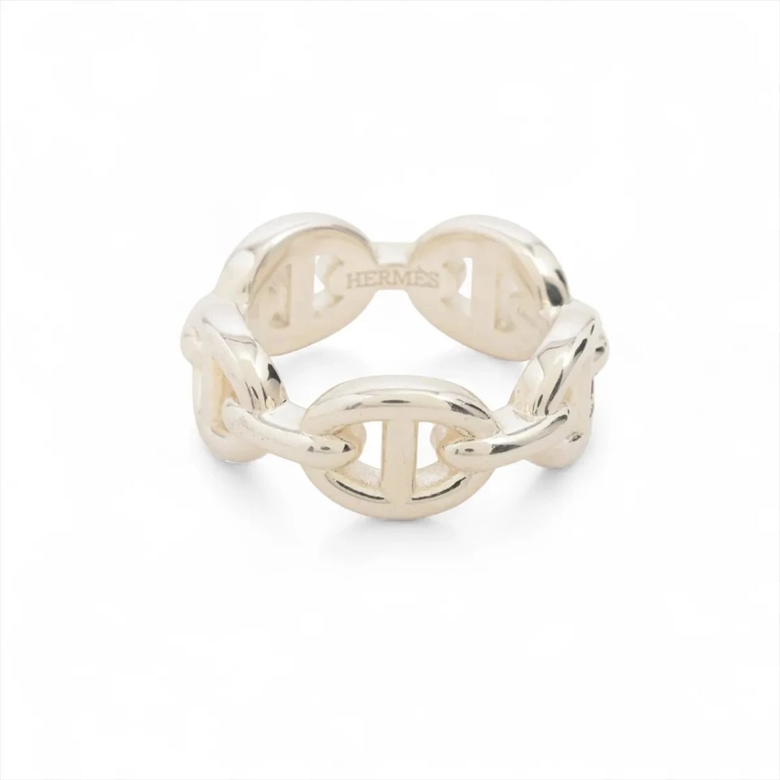 HERMES CHAINE D'ANCRE ENCHAINEE RING 925 SILVER: Hermes Chaine d'Ancre Enchainee Ring 925 Silver Brand: Hermes Type/Style: Ring Material: 925 Color: Silver Size: 4 US Accessories: None Accessories Notice: When purchasing pre-owned goods,