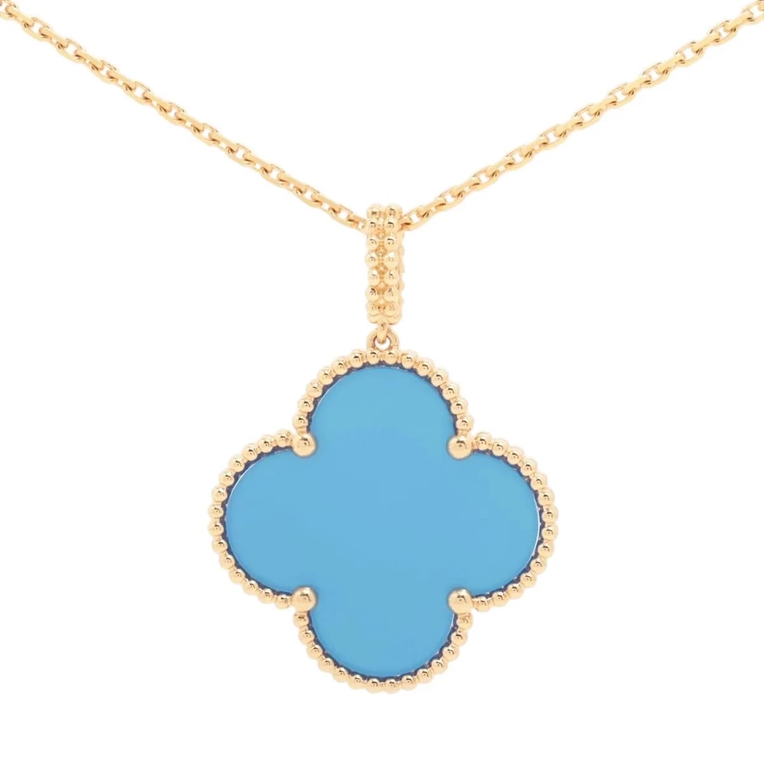 VAN CLEEF & ARPELS MAGIC ALHAMBRA LONG BLUE AGATE NECKLACE 750(YG): Van Cleef & Arpels Magic Alhambra Long Blue Agate Necklace 750(YG) Brand: Van Cleef & Arpels Type/Style: Necklace Material: 750(YG) Color: Yellow Gold Size: Chain length:90.6cm Accessories: None