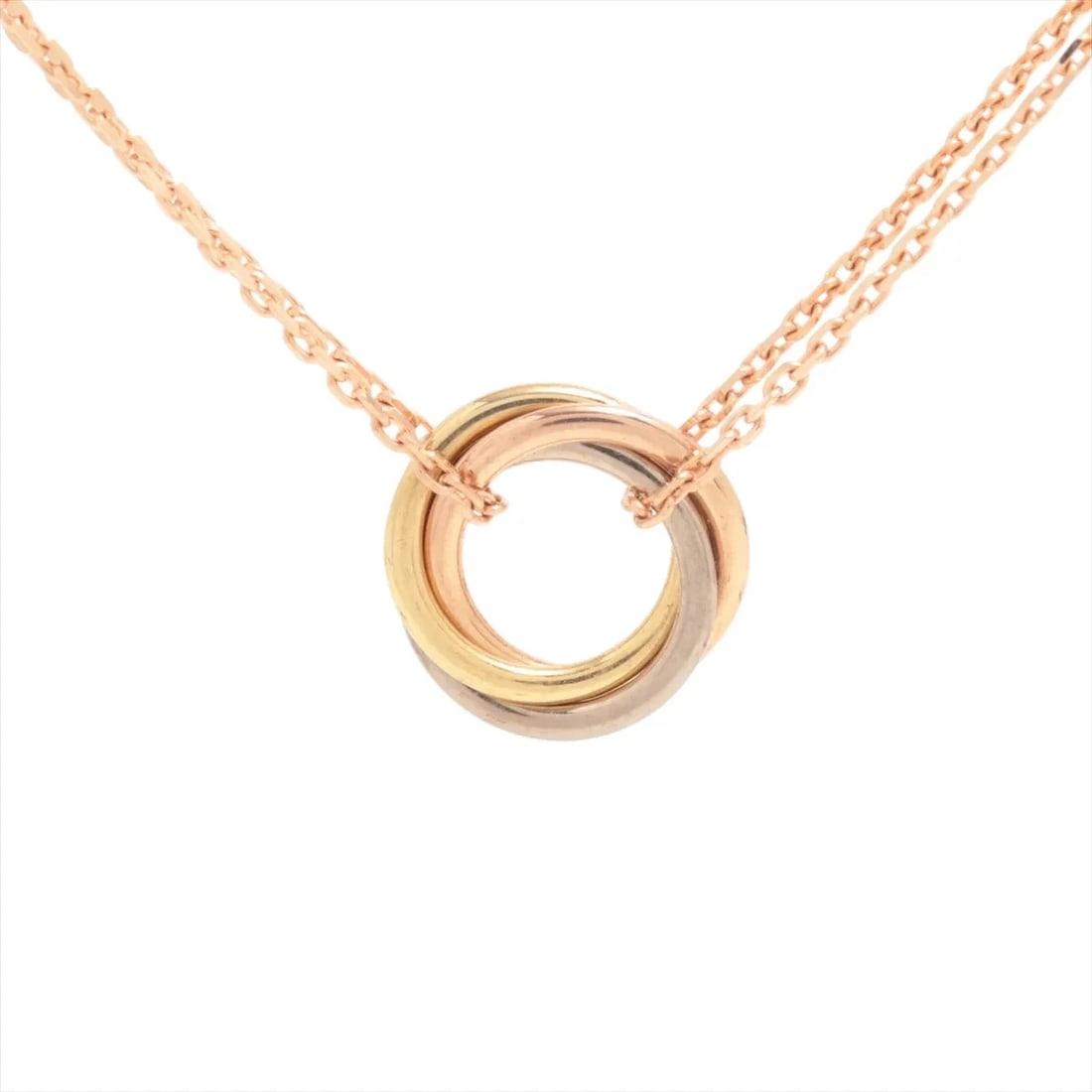 CARTIER SWEET TRINITY NECKLACE 750(YG?PG?WG): Cartier Sweet Trinity Necklace 750(YG?PG?WG) Brand: Cartier Type/Style: Necklace Material: 750(YG?PG?WG) Color: YG?PG?WG Size: Chain length:40.3cm Accessories: None Accessories Notice: When