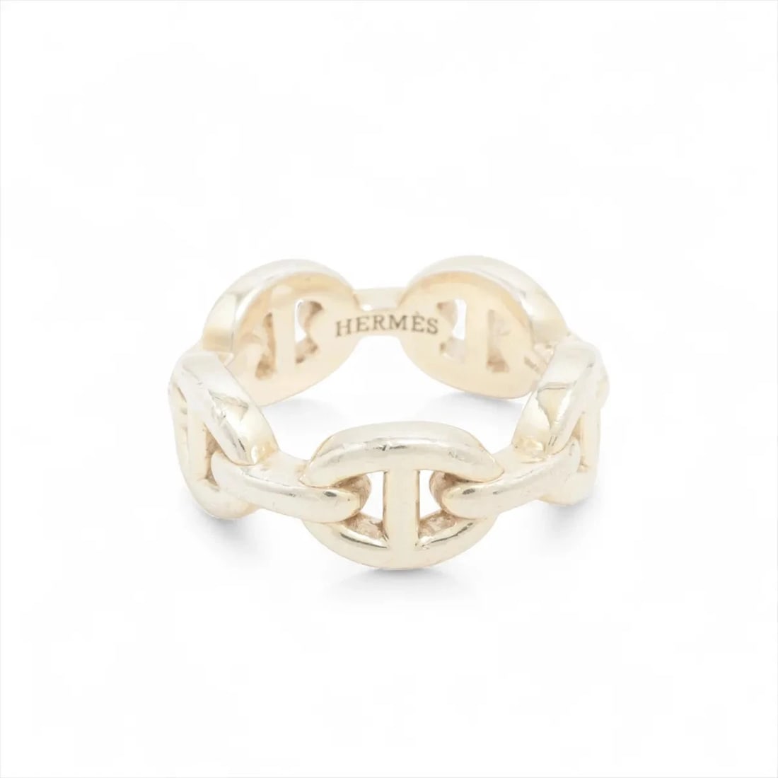 HERMES CHAINE D'ANCRE ENCHAINEE RING 925 SILVER: Hermes Chaine d'Ancre Enchainee Ring 925 Silver Brand: Hermes Type/Style: Ring Material: 925 Color: Silver Size: 4.75 - 5 US Accessories: None Accessories Notice: When purchasing pre-owned goods,