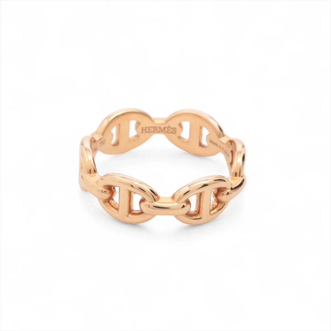 HERMES CHAINE D'ANCRE ENCHAINEE RING 750(PG): Hermes Chaine d'Ancre Enchainee Ring 750(PG) Brand: Hermes Type/Style: Ring Material: 750(PG) Color: Pink Gold Size: 4.5 - 4.75 US Accessories: None Accessories Notice: When purchasing pre