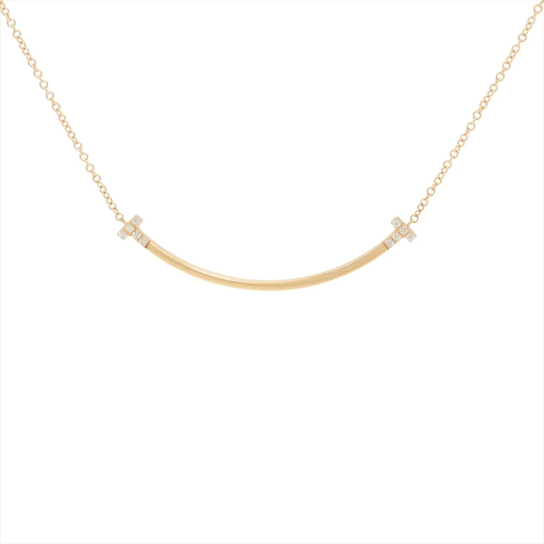TIFFANY T SMILE SMALL DIAMOND NECKLACE 750(YG): Tiffany T Smile Small diamond Necklace 750(YG) Brand: Tiffany Type/Style: Necklace Material: 750(YG) Color: Yellow Gold Size: Chain length:45.5cm Accessories: None Accessories Notice: When purchasing