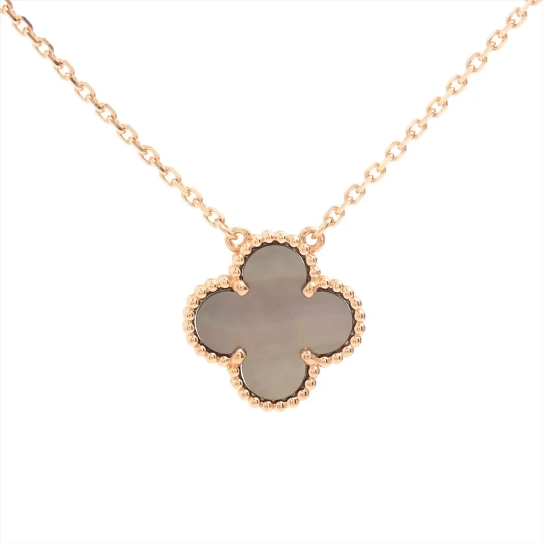 VAN CLEEF & ARPELS ALHAMBRA GRAY NECKLACE 750(PG): Van Cleef & Arpels Alhambra Gray Necklace 750(PG) Brand: Van Cleef & Arpels Type/Style: Necklace Material: 750(PG) Color: Pink Gold Size: Chain length:42cm Accessories: None Accessories Notice: When