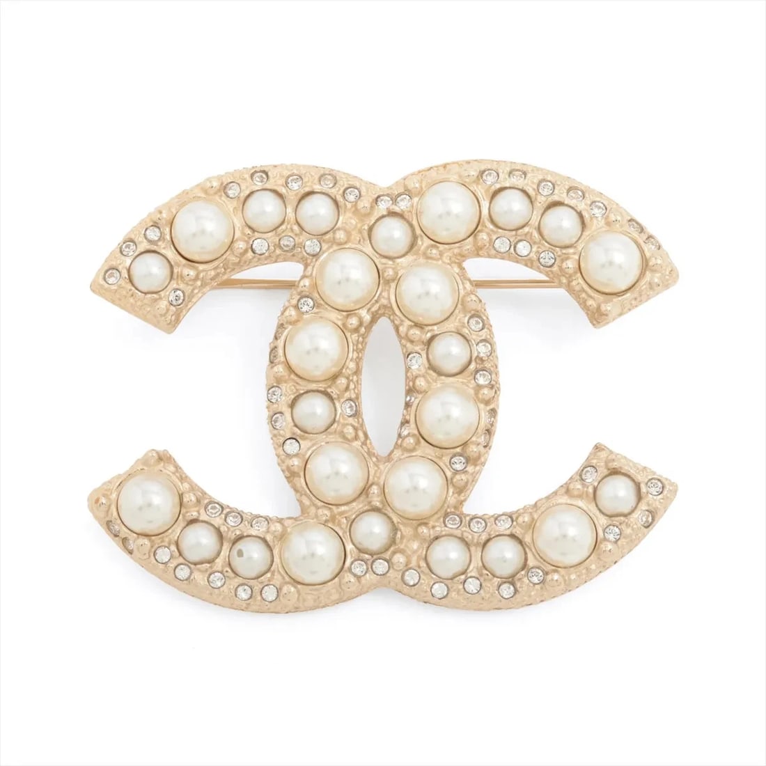 CHANEL COCO MARK BROOCH GP X RHINESTONE X IMITATION PEARL CHAMPAGNE GOLD: Chanel Coco Mark Brooch GP x rhinestone x imitation pearl Champagne Gold Brand: Chanel Type/Style: Brooch Material: GP x rhinestone x imitation pearl Color: Champagne Gold Size: none Accessories: