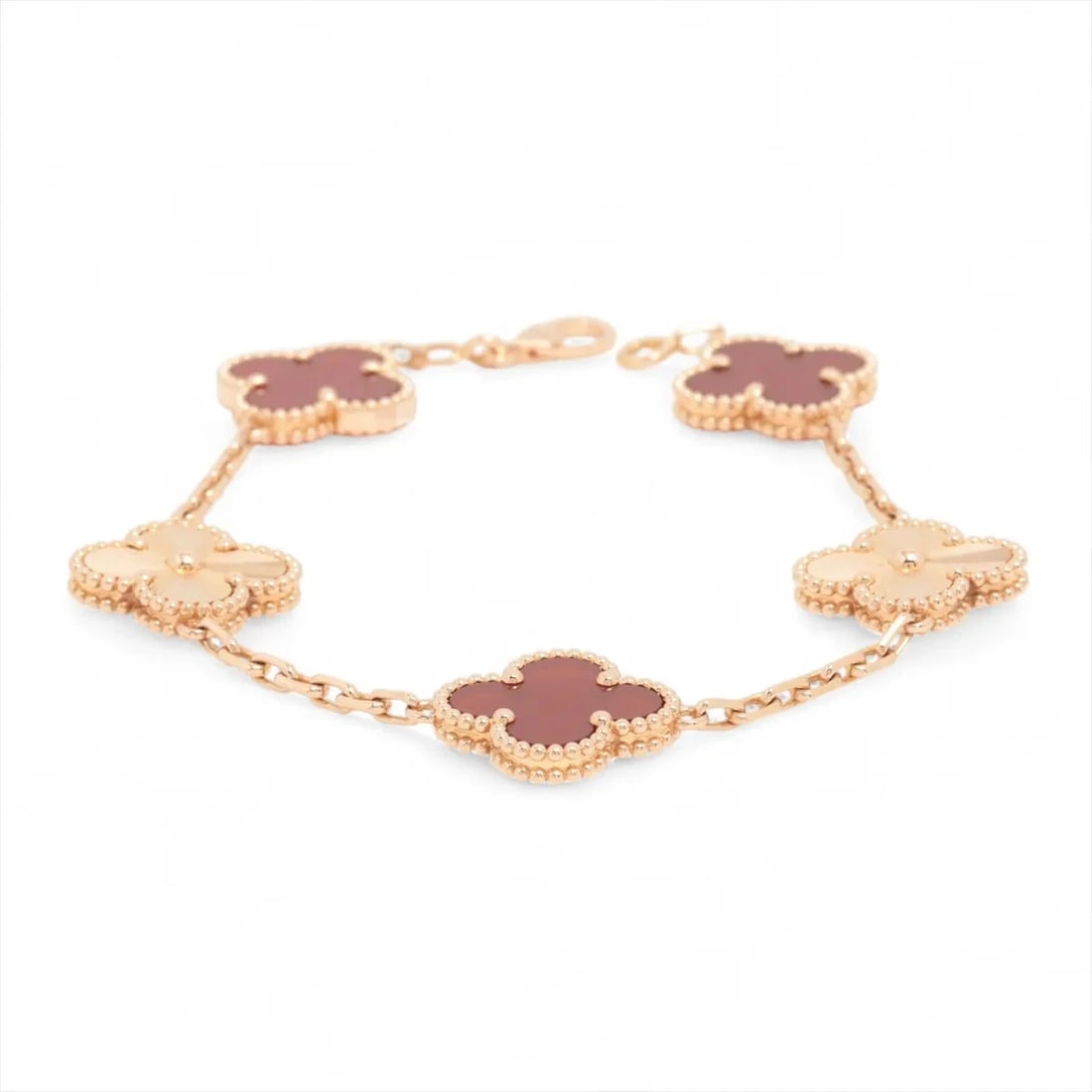 VAN CLEEF & ARPELS ALHAMBRA GUILLOCHE BRACELET 750(PG): Van Cleef & Arpels Alhambra Guilloche Bracelet 750(PG) Brand: Van Cleef & Arpels Type/Style: Bracelet Material: 750(PG) Color: Pink Gold Size: Bracelet length:18.4cm Accessories: None Accessories