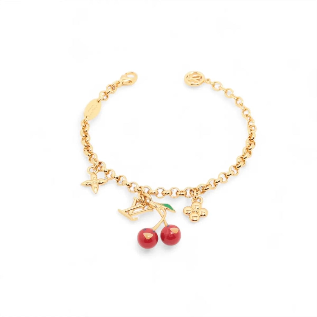VUITTON X MURAKAMI TAKASHI CHERRY BRACELET GP GOLD LV?TM: Vuitton x Murakami Takashi cherry Bracelet GP Gold LV?TM Brand: Vuitton x Murakami Takashi Type/Style: Bracelet Material: GP Color: Gold Size: Bracelet length:17cm Accessories: None Accessories