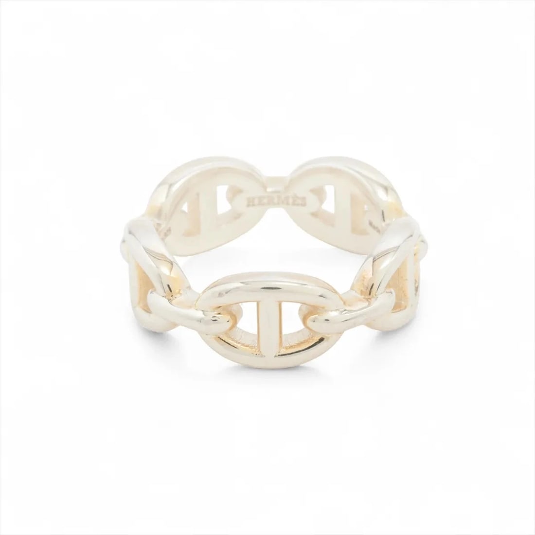 HERMES CHAINE D'ANCRE ENCHAINEE RING 925 SILVER: Hermes Chaine d'Ancre Enchainee Ring 925 Silver Brand: Hermes Type/Style: Ring Material: 925 Color: Silver Size: 6 US Accessories: None Accessories Notice: When purchasing pre-owned goods, please