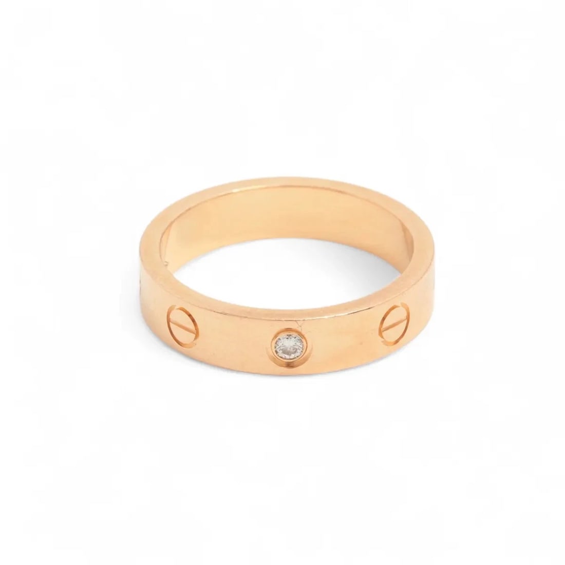 CARTIER MINI LOVE 1P DIAMOND RING 750(PG): Cartier Mini Love 1P diamond Ring 750(PG) Brand: Cartier Type/Style: Ring Material: 750(PG) Color: Pink Gold Size: 5 - 5.25 US Accessories: None Accessories Notice: When purchasing pre-own