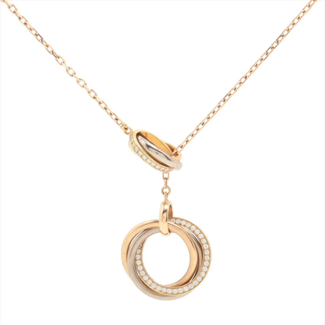 CARTIER TOE PHO TRINITY DIAMOND NECKLACE 750(YG?PG?WG): Cartier Toe Pho Trinity diamond Necklace 750(YG?PG?WG) Brand: Cartier Type/Style: Necklace Material: 750(YG?PG?WG) Color: YG?PG?WG Size: Chain length:48.4cm Accessories: None Accessories N