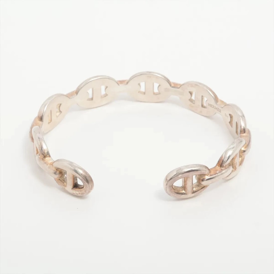 HERMES CHAINE D'ANCRE ENCHAINEE BANGLE SH 925 SILVER: Hermes Chaine d'Ancre Enchainee Bangle SH 925 Silver Brand: Hermes Type/Style: Bracelet Material: 925 Color: Silver Size: Bracelet length:14cm Accessories: None Accessories Notice: When pu