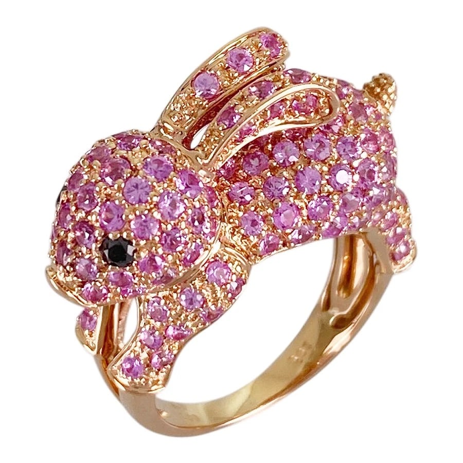 RING ROSE GOLD PINK SAPPHIRE BLACK DIAMOND: Ring Rose gold Pink Sapphire Black Diamond Brand: Unsigned Jewelry Type/Style: Ring Material: 18K Rose Gold Main Stone Sapphire Color: RG Size: US 6-6.5 Accessories: None Accessories Notic
