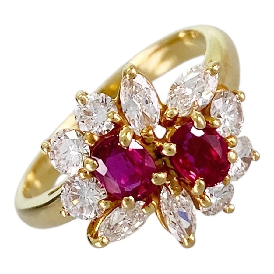 QUEEN YELLOW GOLD RUBY DIAMOND RING: Queen Yellow gold Ruby Diamond Ring Brand: Queen Type/Style: Ring Material: 18K Yellow Gold Main Stone Ruby Color: YG Size: US 5.5-6 Accessories: None Accessories Notice: When purchasing pre-owned