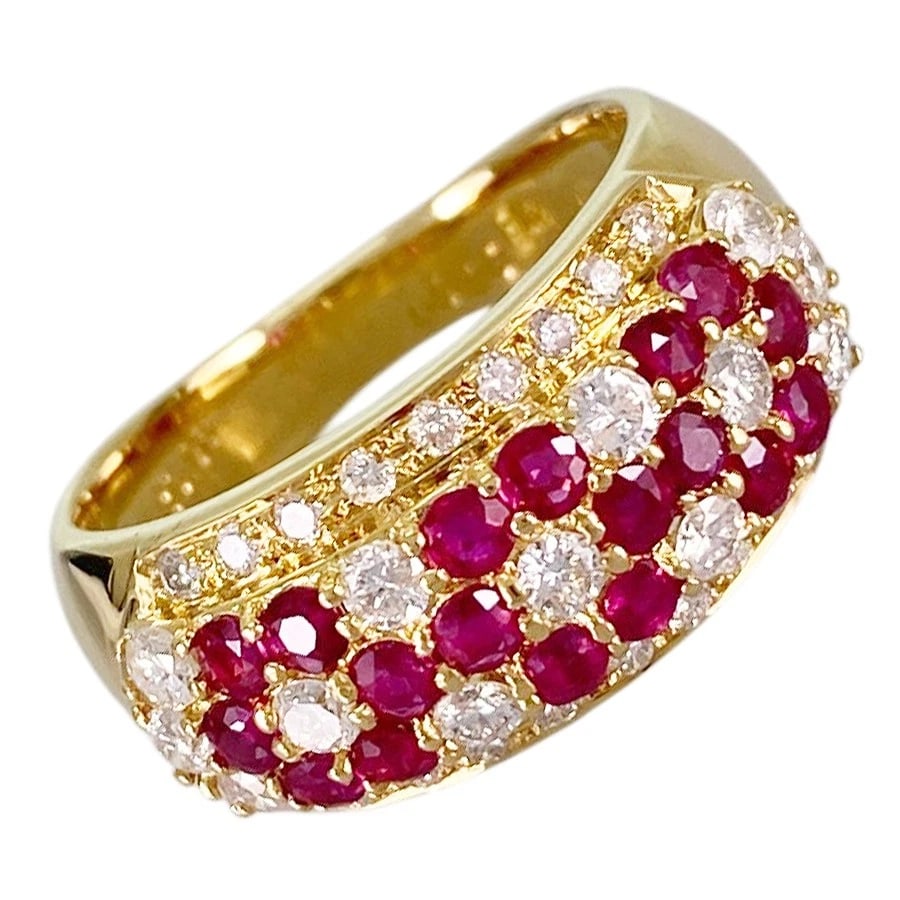 RING YELLOW GOLD RUBY DIAMOND: Ring Yellow gold Ruby Diamond Brand: Unsigned Jewelry Type/Style: Ring Material: 18K Yellow Gold Main Stone Ruby Color: YG Size: 6US Accessories: None Accessories Notice: When purchasing pre-owned