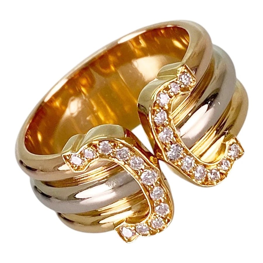 CARTIER 2C TRINITY YELLOW GOLD DIAMOND RING: Cartier 2C Trinity Yellow gold Diamond Ring Brand: Cartier Type/Style: Ring Material: 18K Yellow Gold 18K White Gold 18K Rose Gold Color: YG WG RG Size: US 6 Accessories: None Accessories