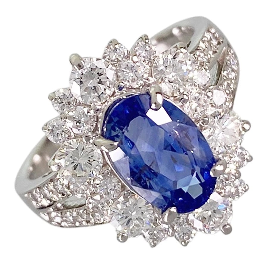 RING PLATINUM SAPPHIRE DIAMOND: Ring Platinum Sapphire Diamond Brand: Unsigned Jewelry Type/Style: Ring Material: Platinum 950 Main Stone Sapphire Color: Silver Size: US 5.5-6 Accessories: None Accessories Notice: When purchasing