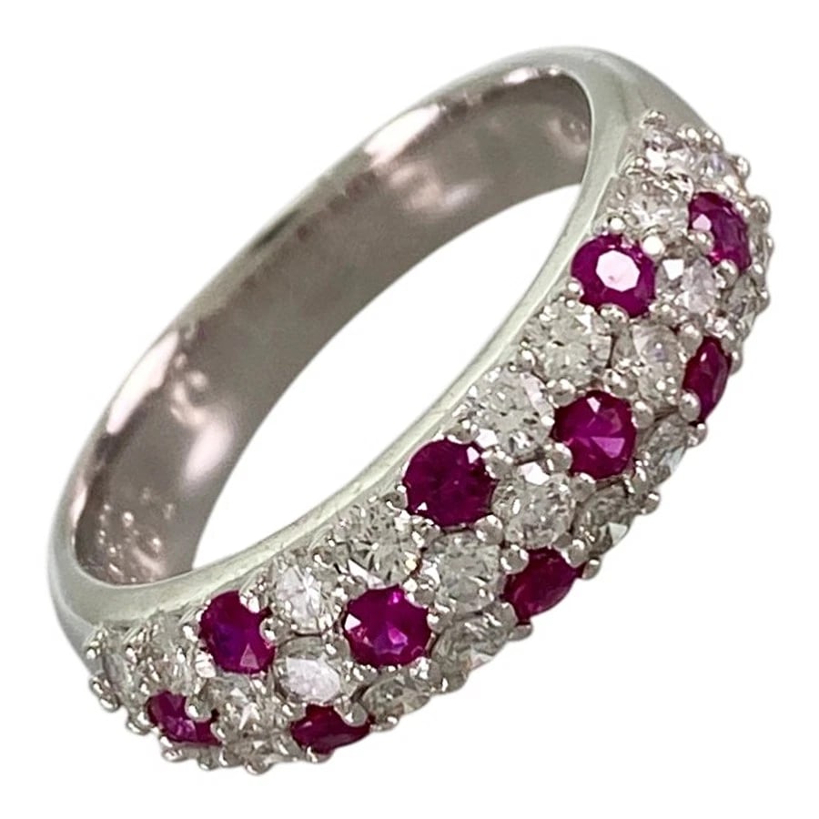 RING PLATINUM DIAMOND RUBY: Ring Platinum Diamond Ruby Brand: Unsigned Jewelry Type/Style: Ring Material: Platinum 900 Color: Silver Size: US 5.5-6 Accessories: None Accessories Notice: When purchasing pre-owned goods, please
