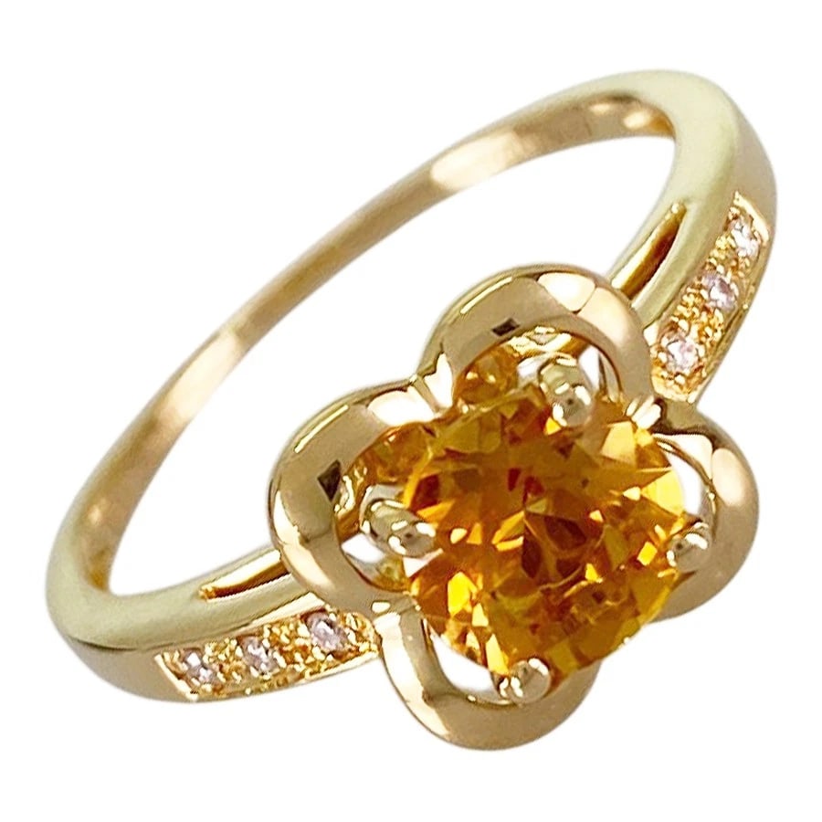 MAUBOUSSIN FLOWER MOTIF YELLOW GOLD CITRINE DIAMOND RING: MAUBOUSSIN Flower motif Yellow gold Citrine Diamond Ring Brand: MAUBOUSSIN Type/Style: Ring Material: 18K Yellow Gold Main Stone Citrine Color: Gold Size: US 6.5-7 Accessories: None Accessories