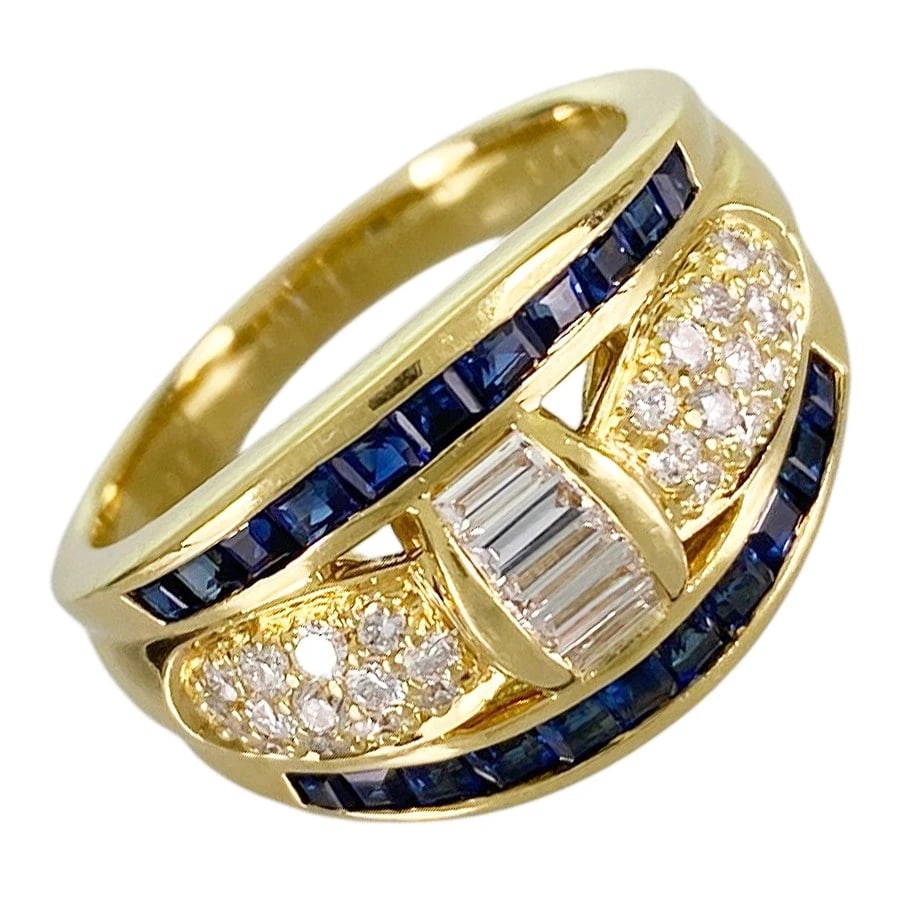 RING YELLOW GOLD SAPPHIRE DIAMOND: Ring Yellow gold Sapphire Diamond Brand: Unsigned Jewelry Type/Style: Ring Material: 18K Yellow Gold Main Stone Sapphire Color: Gold Size: US 7.5 Accessories: None Accessories Notice: When purchasing